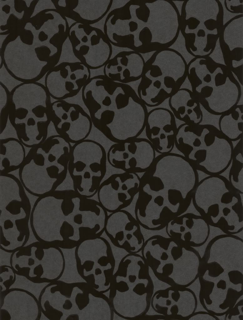 Graham & Brown 19911 Barbara Hulanicki Flock Skulls Flocked Wallpaper, Black - Image 1